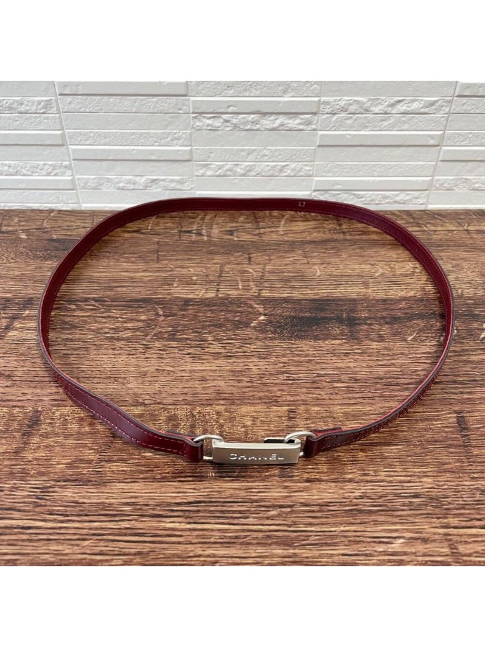 Chanel Enamel Leather Silver Buckle Belt Bordeaux - Picture 5 of 10